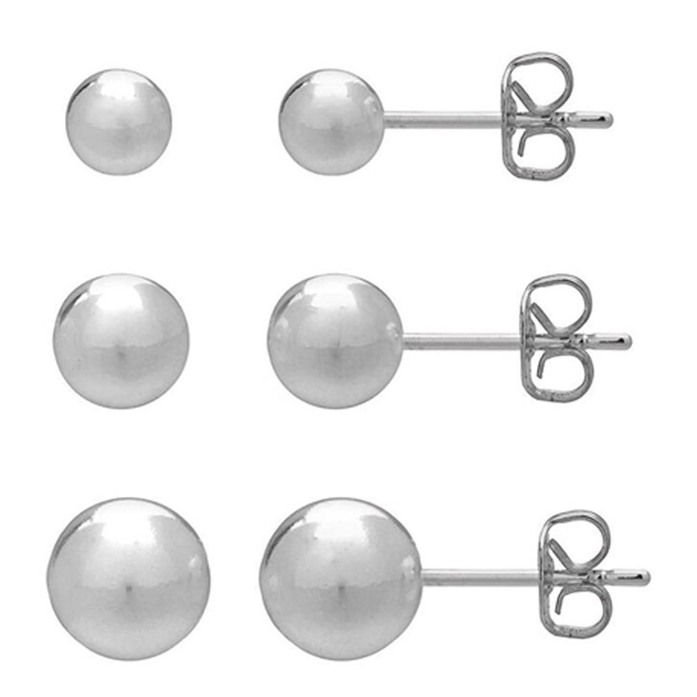 Sterling Silver Trio Ball Stud Earrings Set