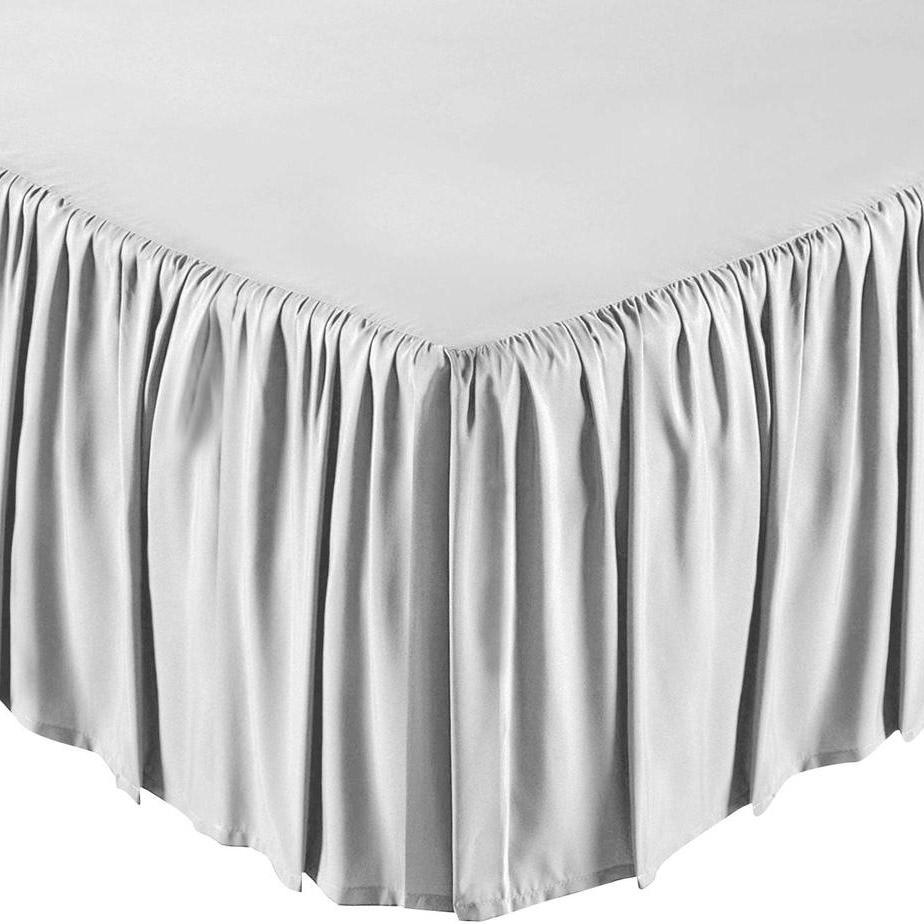 Solid Color Bed Skirt - Assorted Styles / White / Queen