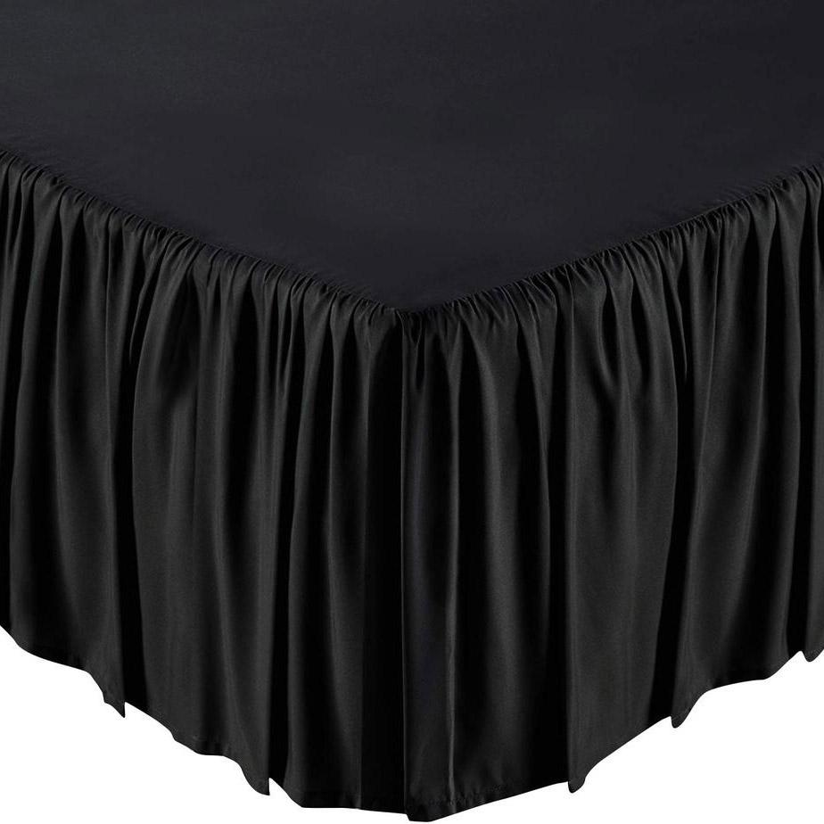 Solid Color Bed Skirt - Assorted Styles / Black / Queen