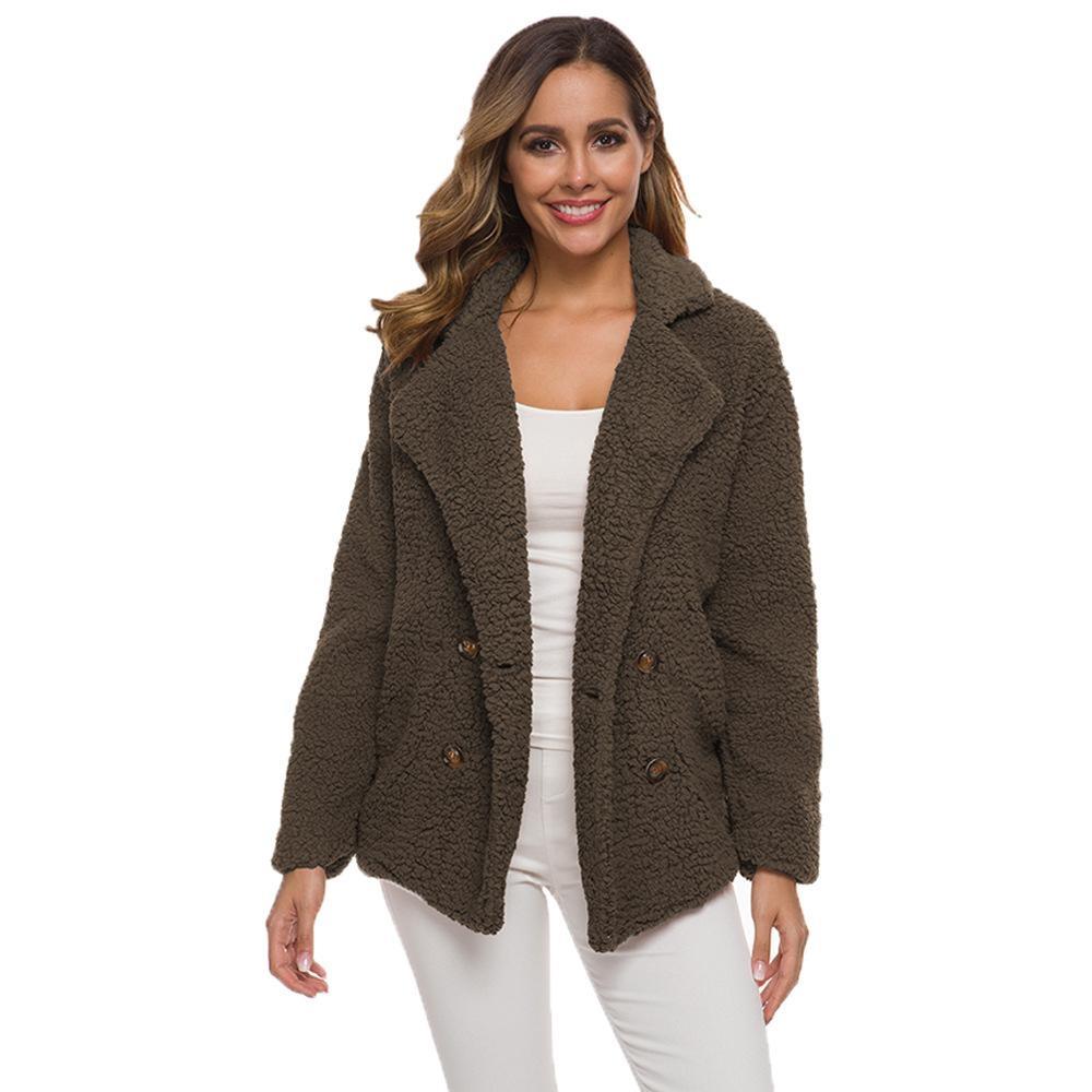 Women&#39;s Soft Comfy Plush Pea Coat - Assorted Colors / Coffee / Small
