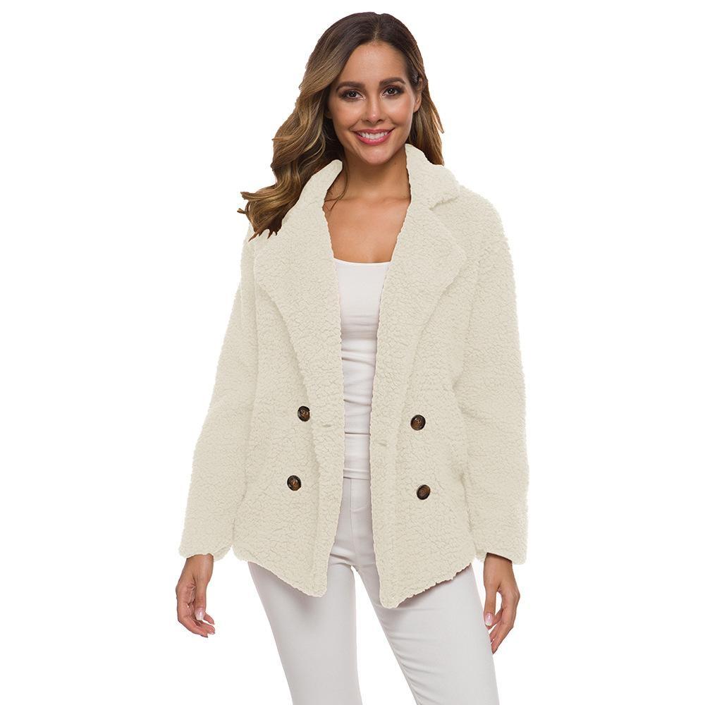 Women&#39;s Soft Comfy Plush Pea Coat - Assorted Colors / Ivory / Small