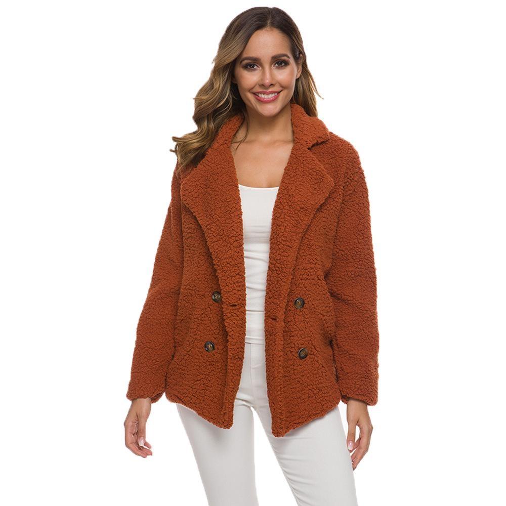 Women&#39;s Soft Comfy Plush Pea Coat - Assorted Colors / Orange / XL