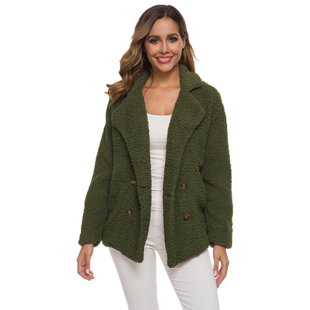 Women&#39;s Soft Comfy Plush Pea Coat - Assorted Colors / Forest Green / Small