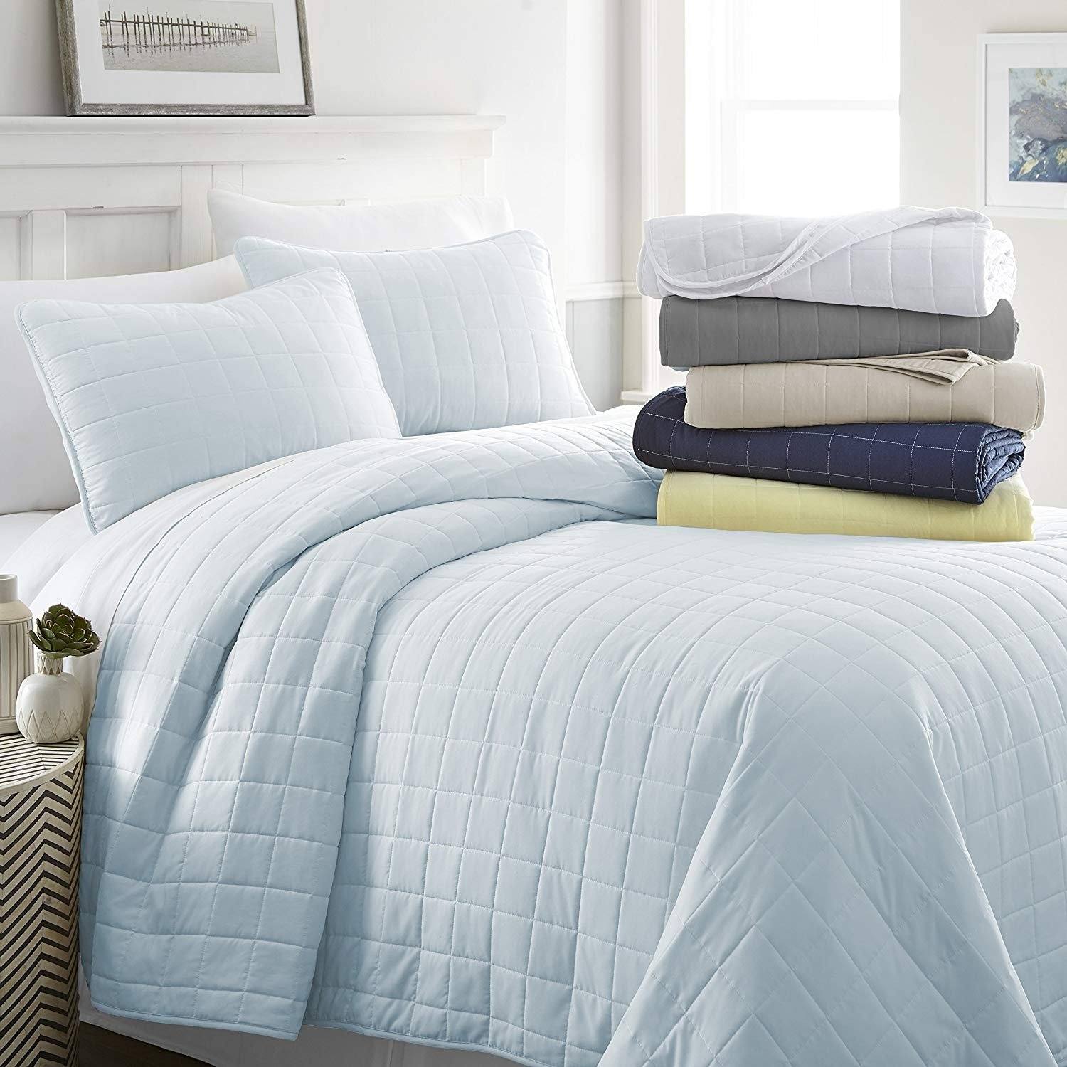 Simply Soft Quilted Coverlet Set - Assorted Styles / Light Blue / Twin/Twin XL
