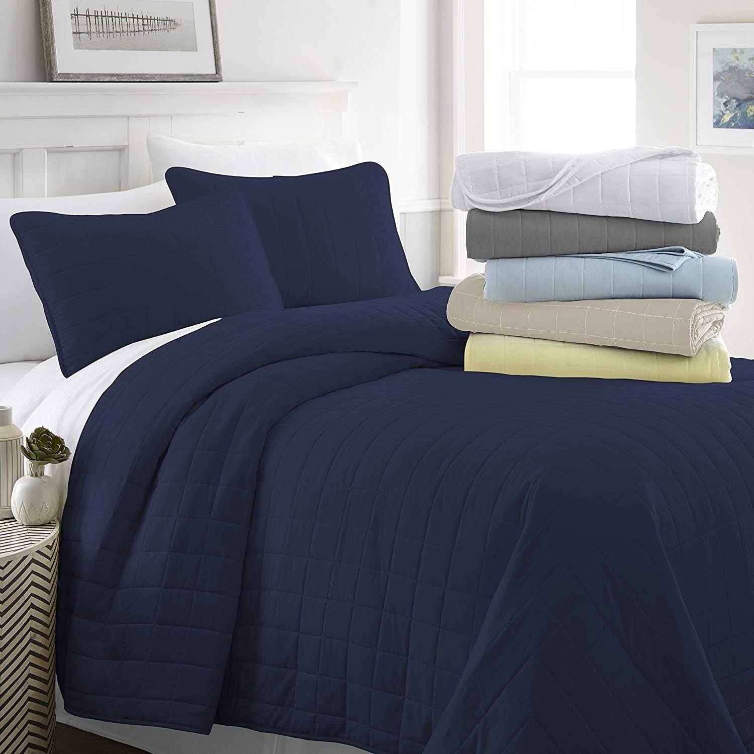 Simply Soft Quilted Coverlet Set - Assorted Styles / Navy Blue / Full/Queen