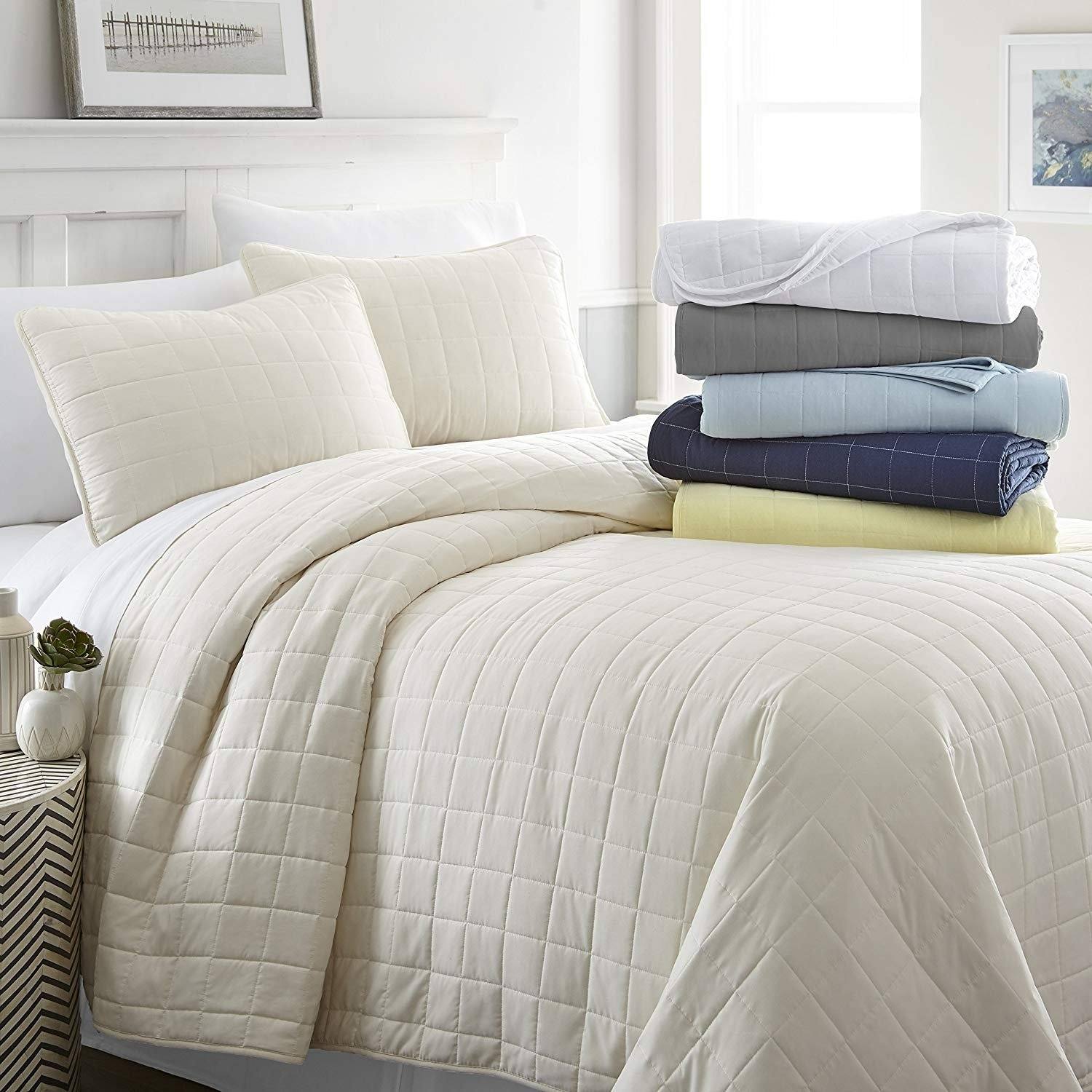 Simply Soft Quilted Coverlet Set - Assorted Styles / Ivory / King/California King