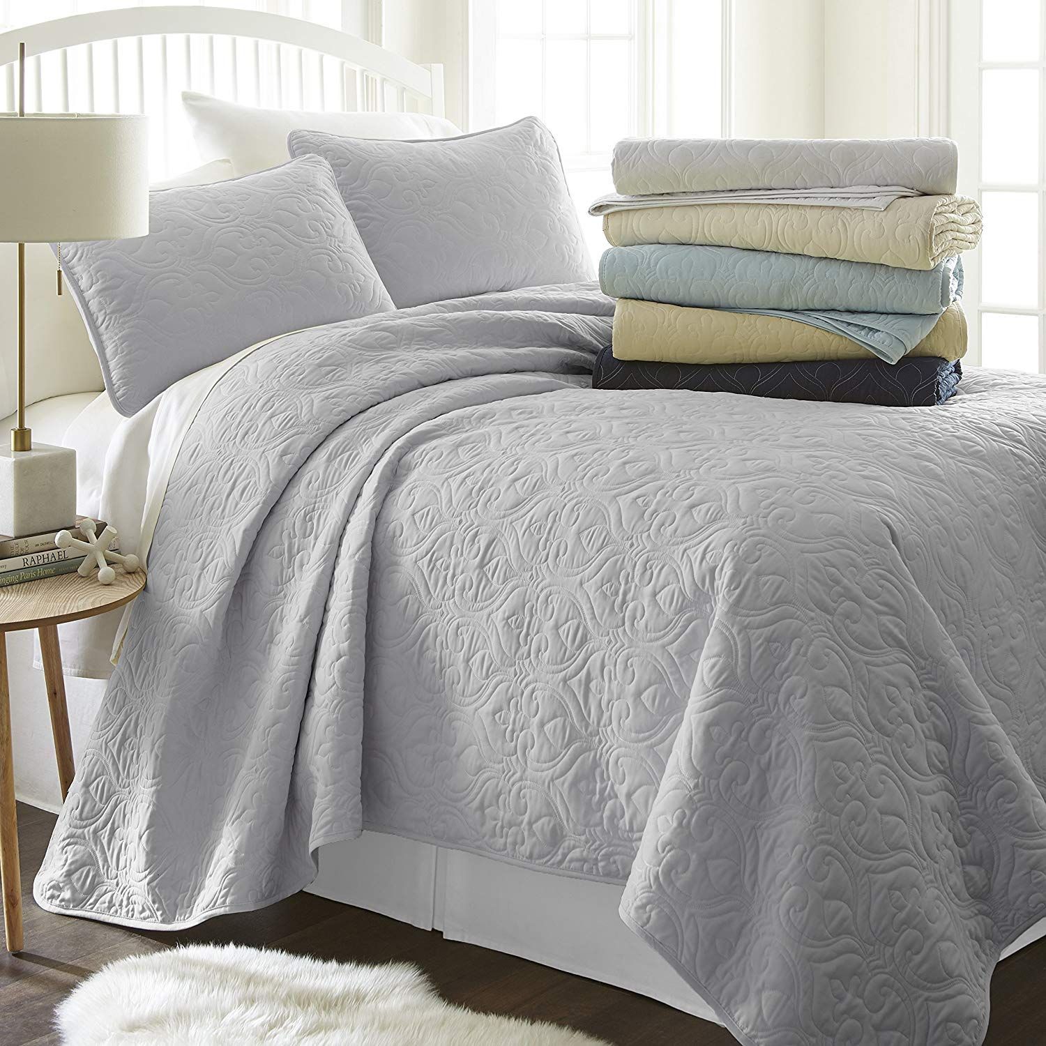 Simply Soft Quilted Coverlet Set - Assorted Styles / Gray / Full/Queen