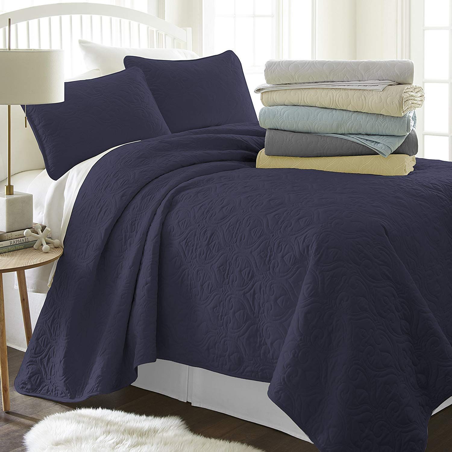 Simply Soft Quilted Coverlet Set - Assorted Styles / Navy Blue / King/California King