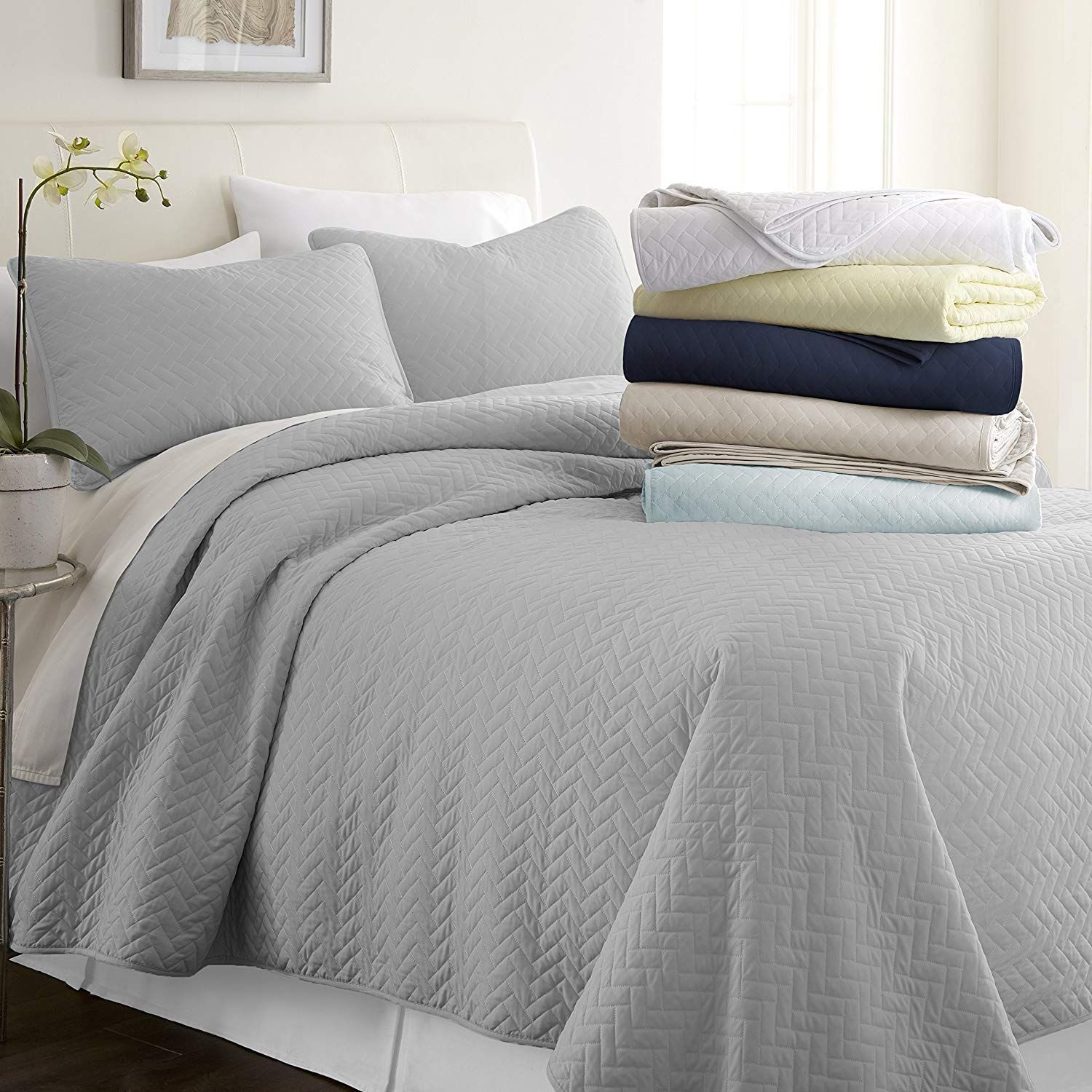 Simply Soft Quilted Coverlet Set - Assorted Styles / Gray / Twin/Twin XL