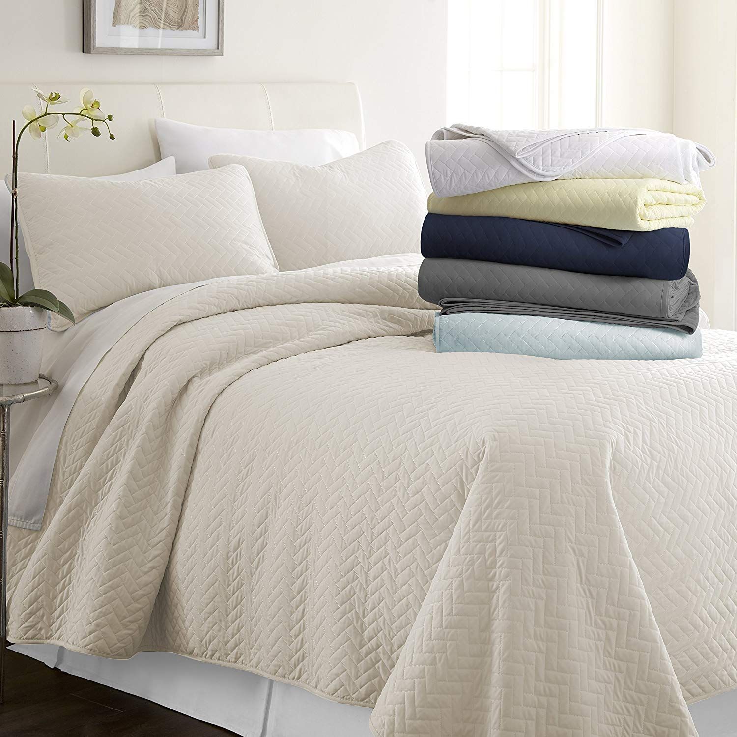 Simply Soft Quilted Coverlet Set - Assorted Styles / Ivory / Twin/Twin XL