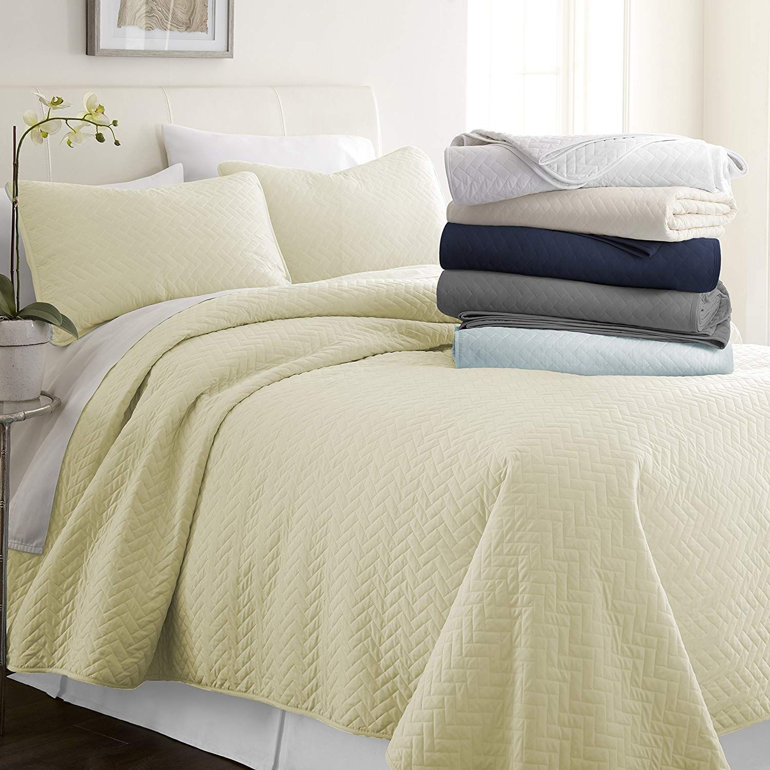 Simply Soft Quilted Coverlet Set - Assorted Styles / Yellow / Twin/Twin XL