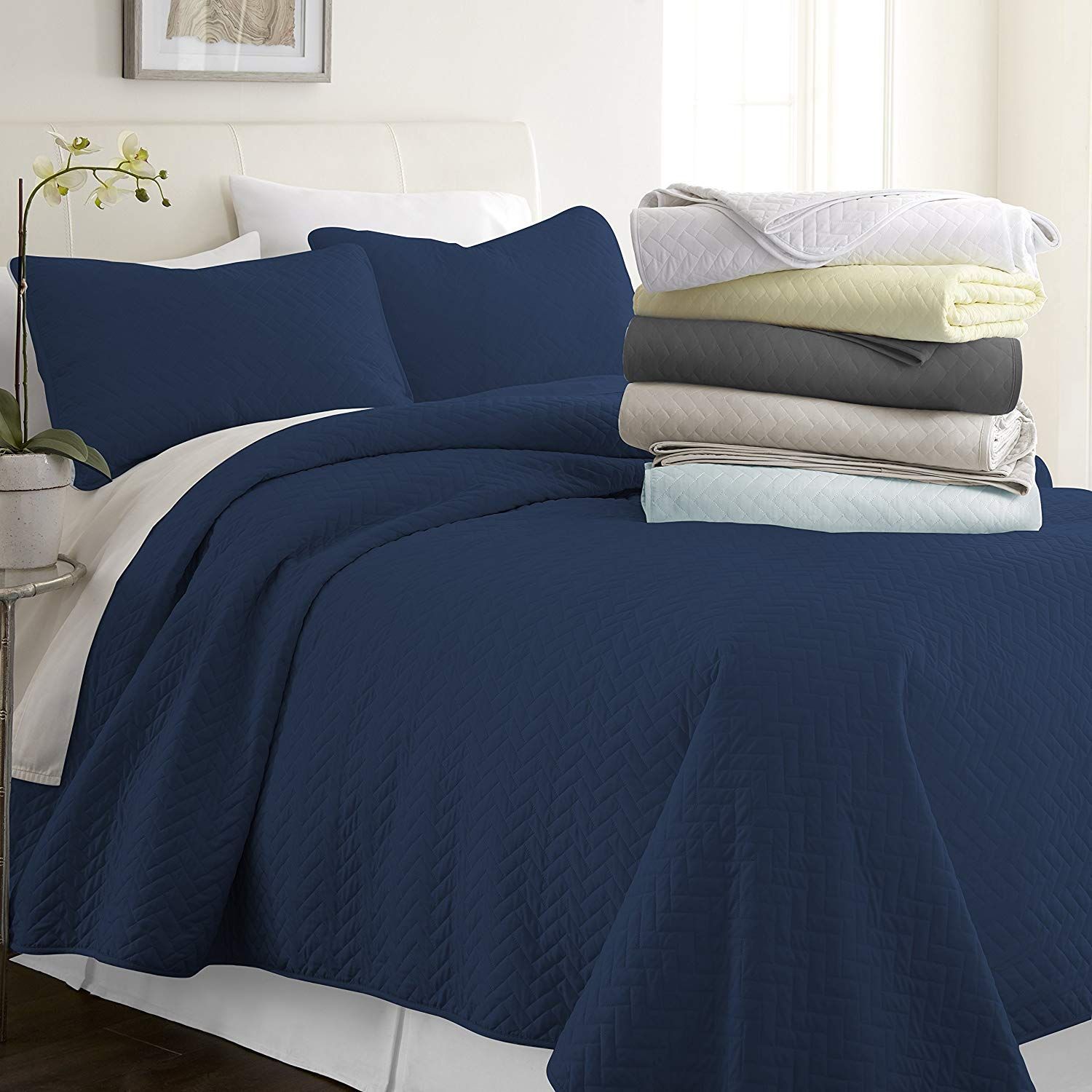 Simply Soft Quilted Coverlet Set - Assorted Styles / Navy Blue / Full/Queen