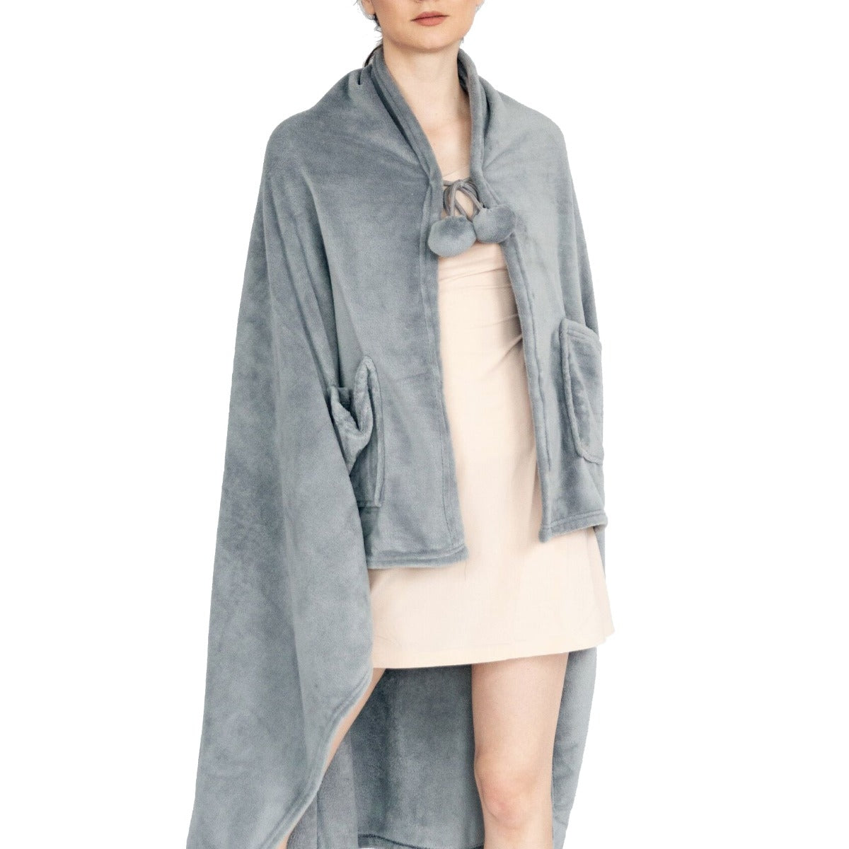 Ultra-Plush Faux Fur Fleece Wearable Blanket / Gray