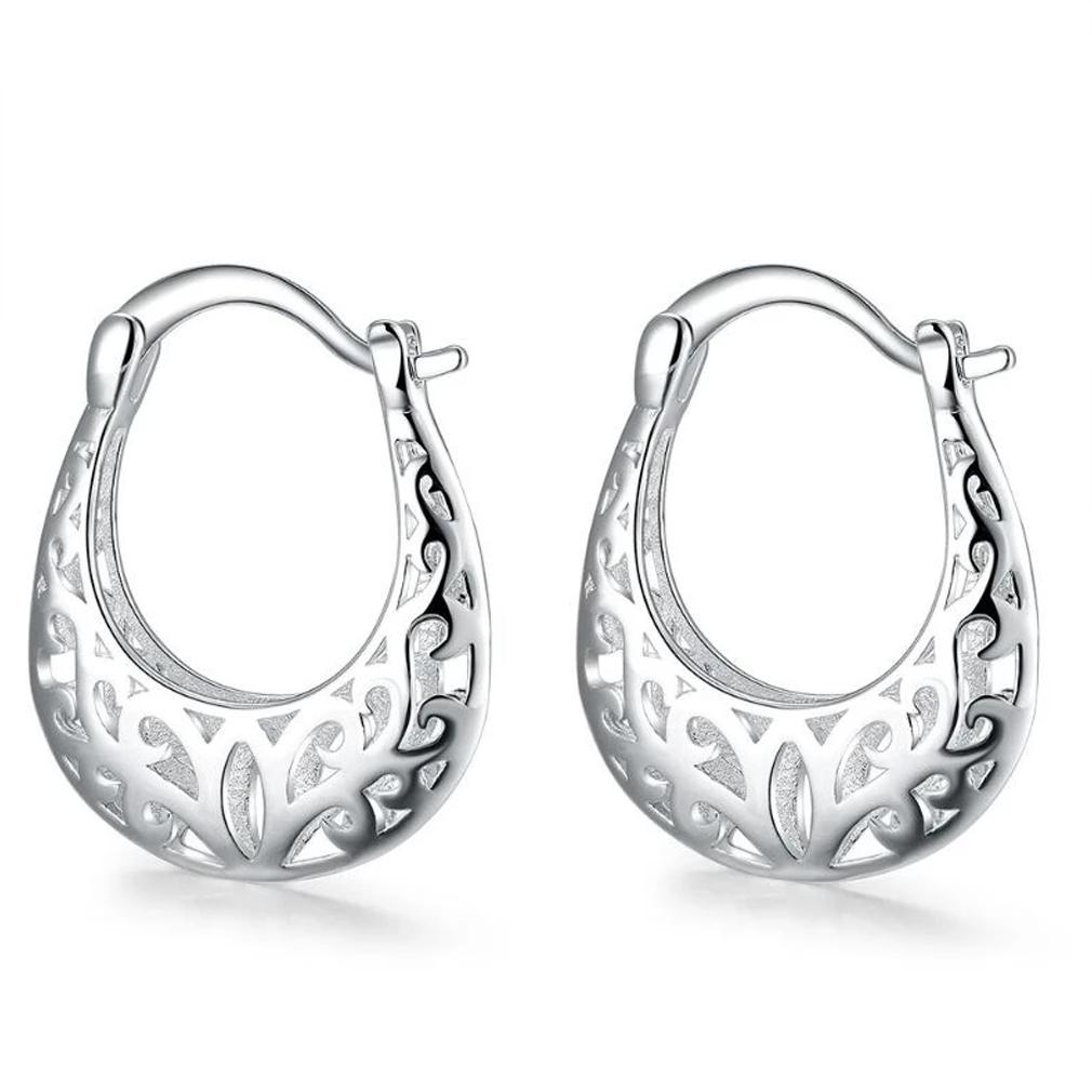 Filigree Leverback Hoop Earrings / Silver