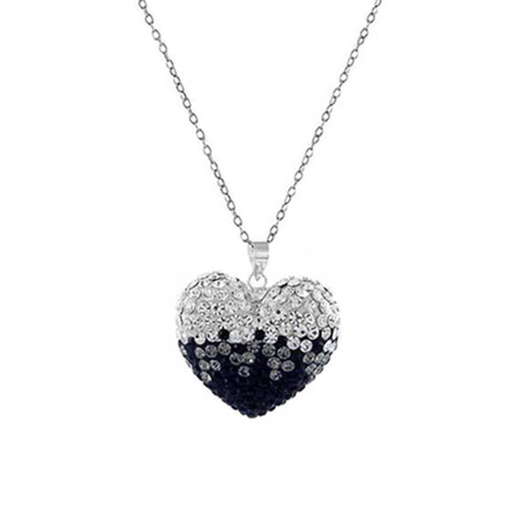 Bubble Heart Pendant in Solid Sterling Silver Made with Swarovski Elements / Black/White