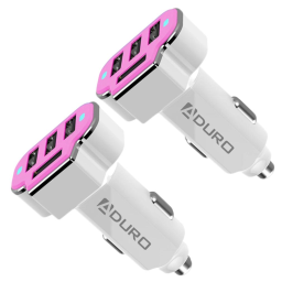 2-Pack: PowerUp 4 USB Port Car Charger Adapter / Pink