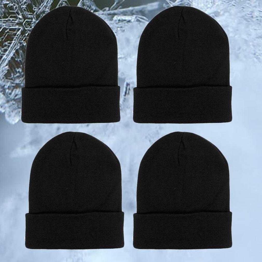 Women&#39;s 4-Pack: Thermal Windproof Winter Black Beanie Hat