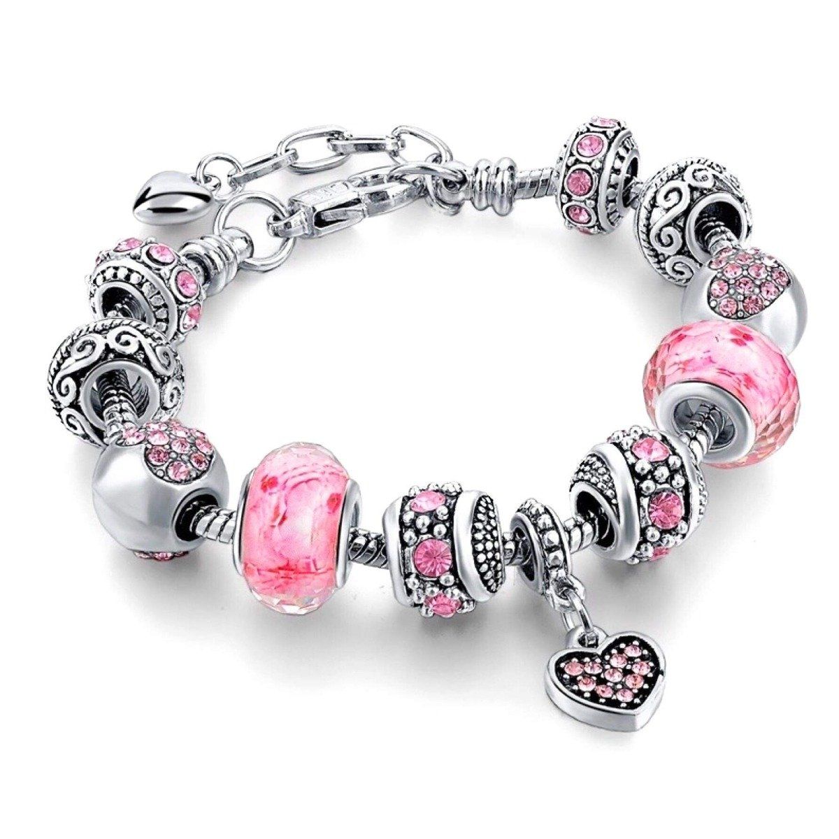 Pink Swarovski Elements Crystal And Heart Charm