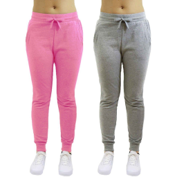 2-Pack: Galaxy By Harvic Women's Heavyweight Fleece-Lined Jogger Pants / Heather Gray/Pink / XL
