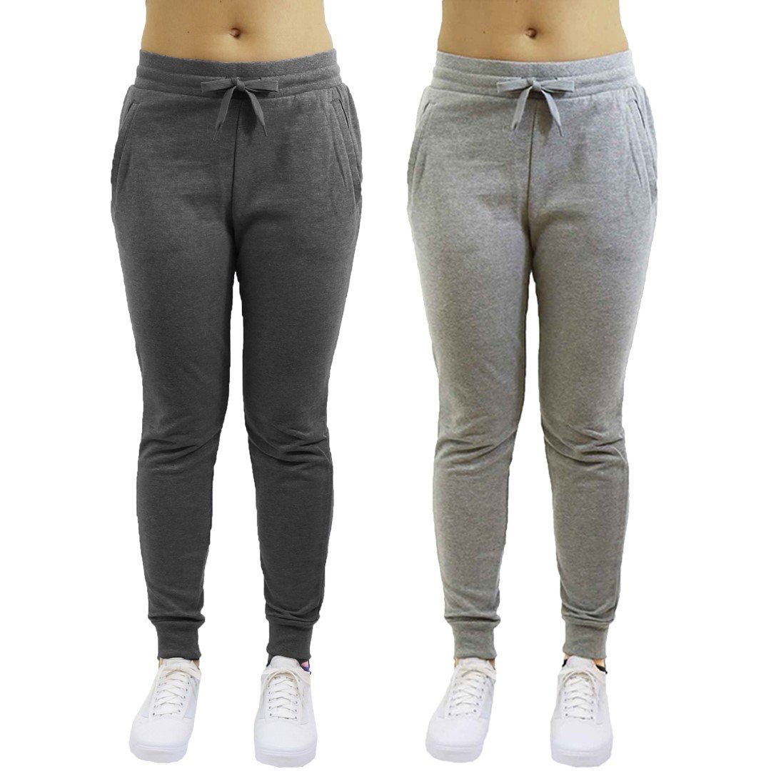 2-Pack: Galaxy By Harvic Women&#39;s Heavyweight Fleece-Lined Jogger Pants / Charcoal/Heather Gray / XL