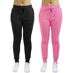 2-Pack: Galaxy By Harvic Women's Heavyweight Fleece-Lined Jogger Pants / Black/Pink / XL