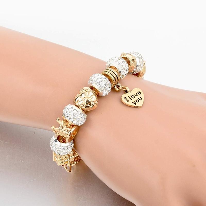 Gold Austrian Crystal &quot;I Love You&quot; Charm Bracelet