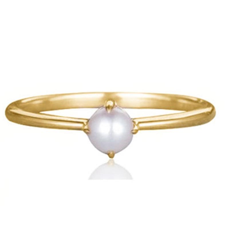 Simple Dainty Pearl Ring In 18Kt Gold / 6
