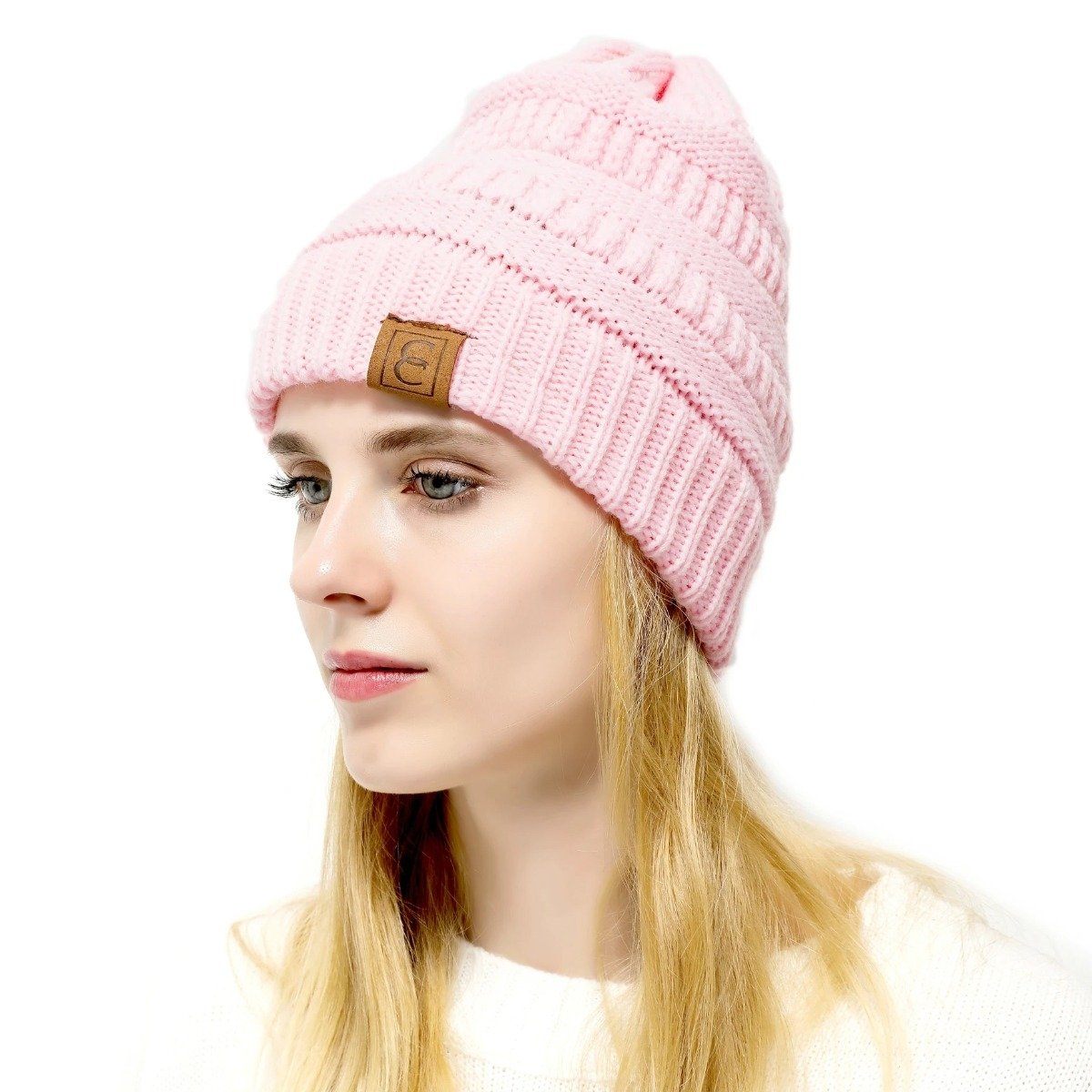 Women&#39;s Popular CC Chic Winter Beanie Hat / Light Pink