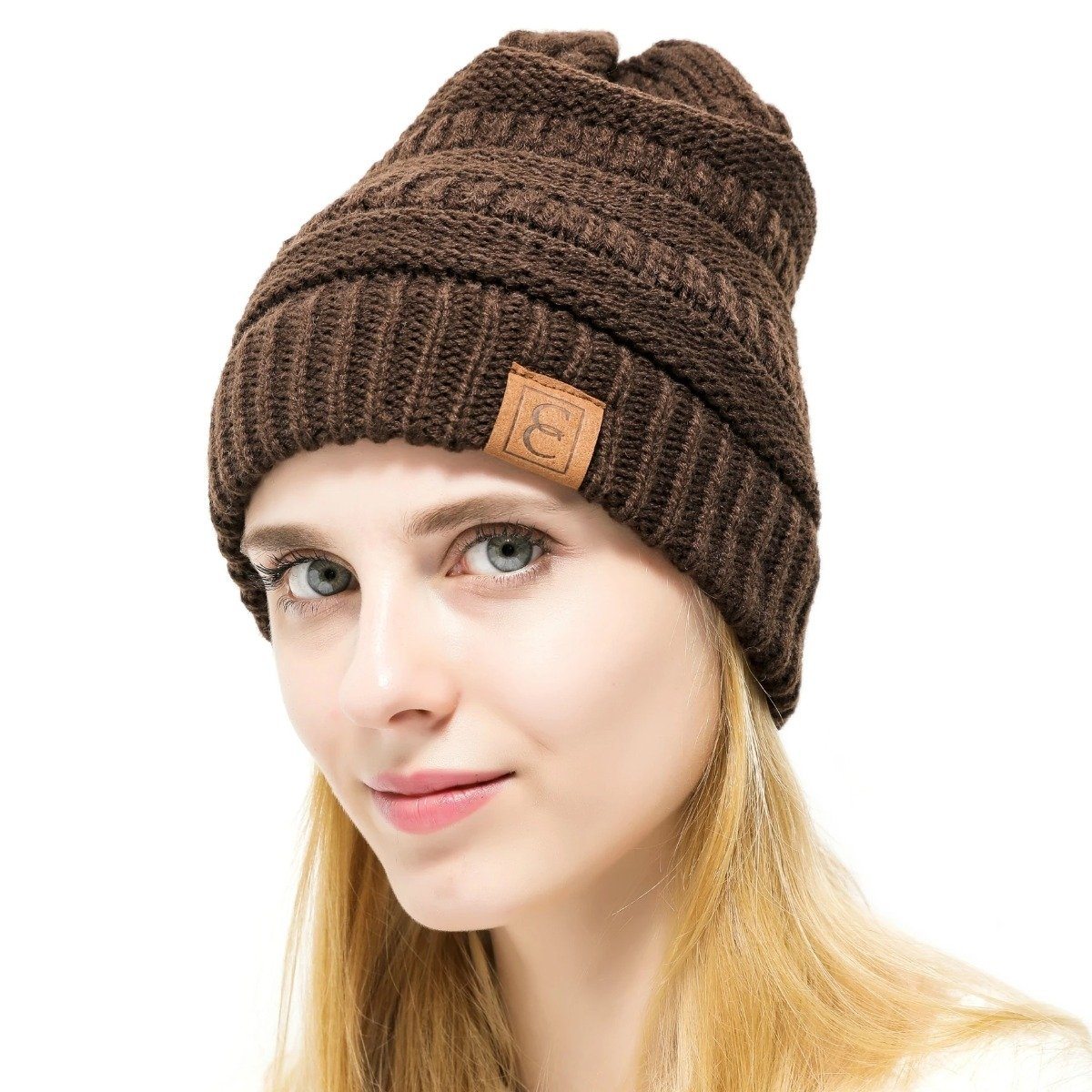 Women's Popular CC Chic Winter Beanie Hat / Brown