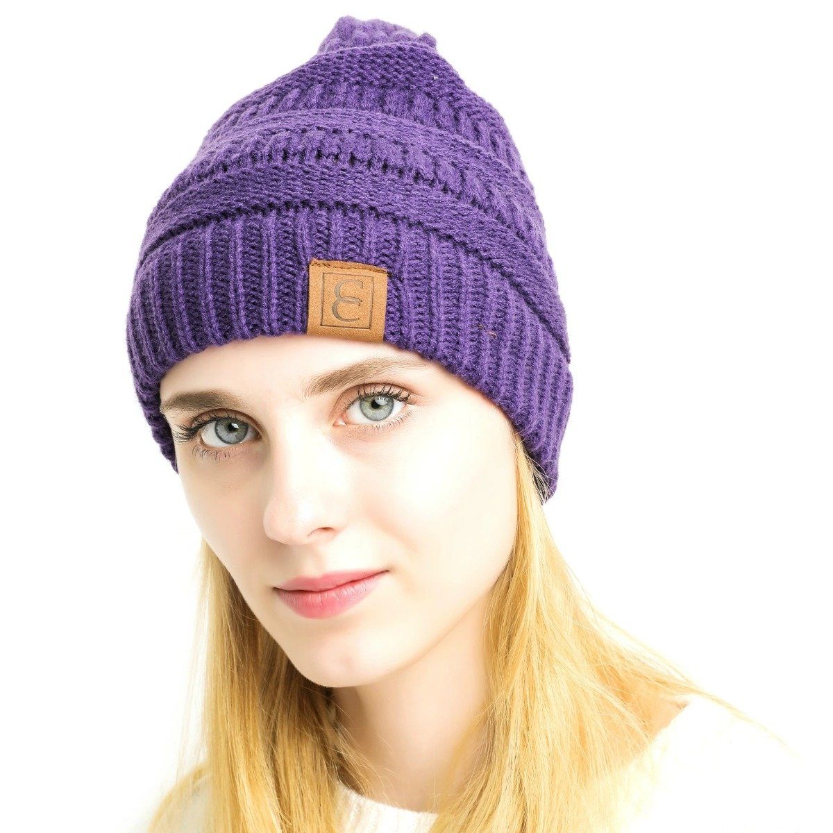 Women's Popular CC Chic Winter Beanie Hat / Purple