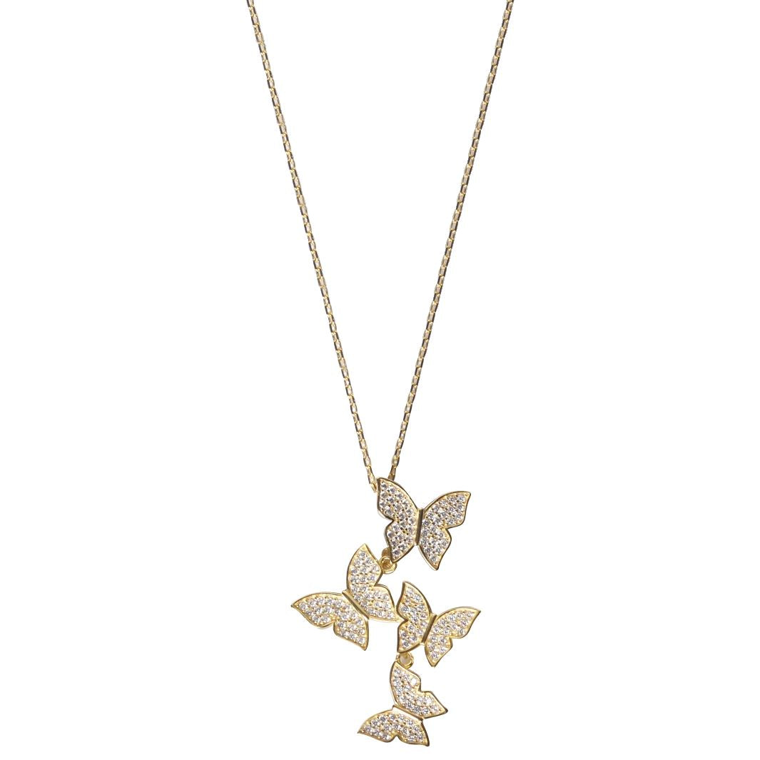 Cluster Hanging Butterflies Necklace - Assorted Colors / Gold