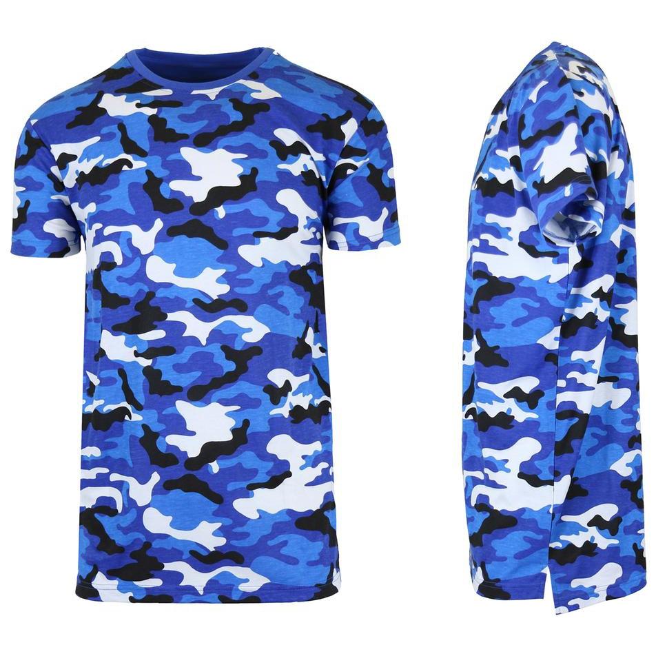 Men&#39;s Short Sleeve Crew Neck Camo Printed T-Shirt / Blue Camo / Medium