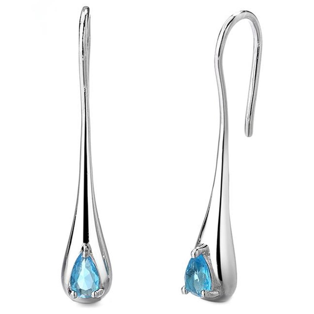 Sterling Silver Gemstone Water Drop Earrings / Aqua Blue