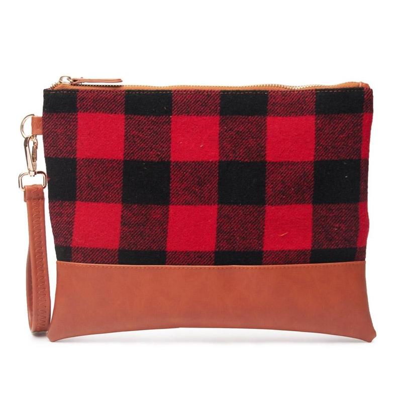Buffalo Plaid Clutch Durable and Lightweight Wristlet / Red