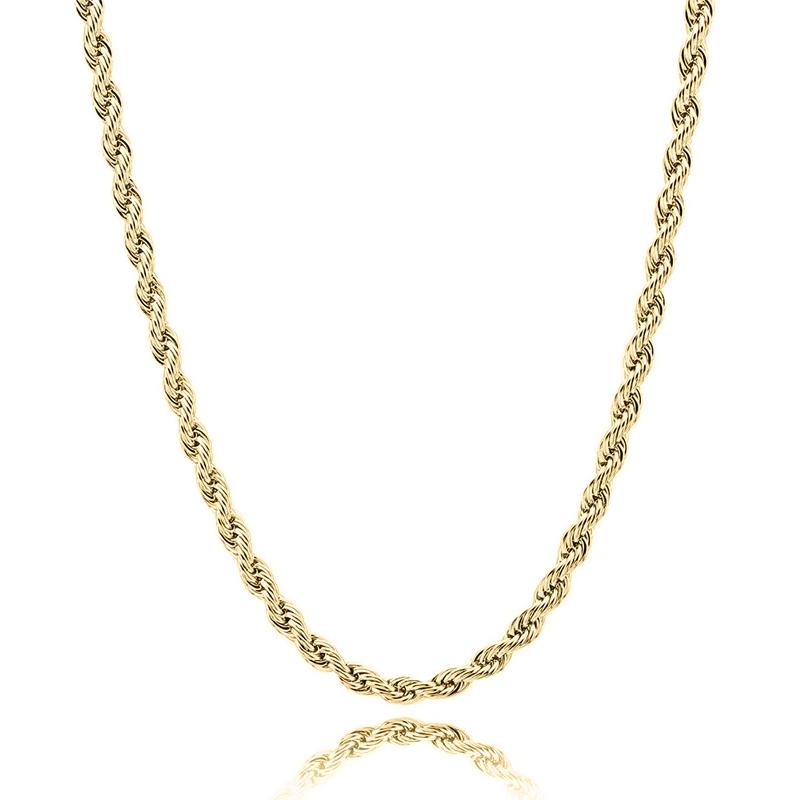 Sterling Silver Rope Twisted Link Chain Necklace / Gold / 16&quot;