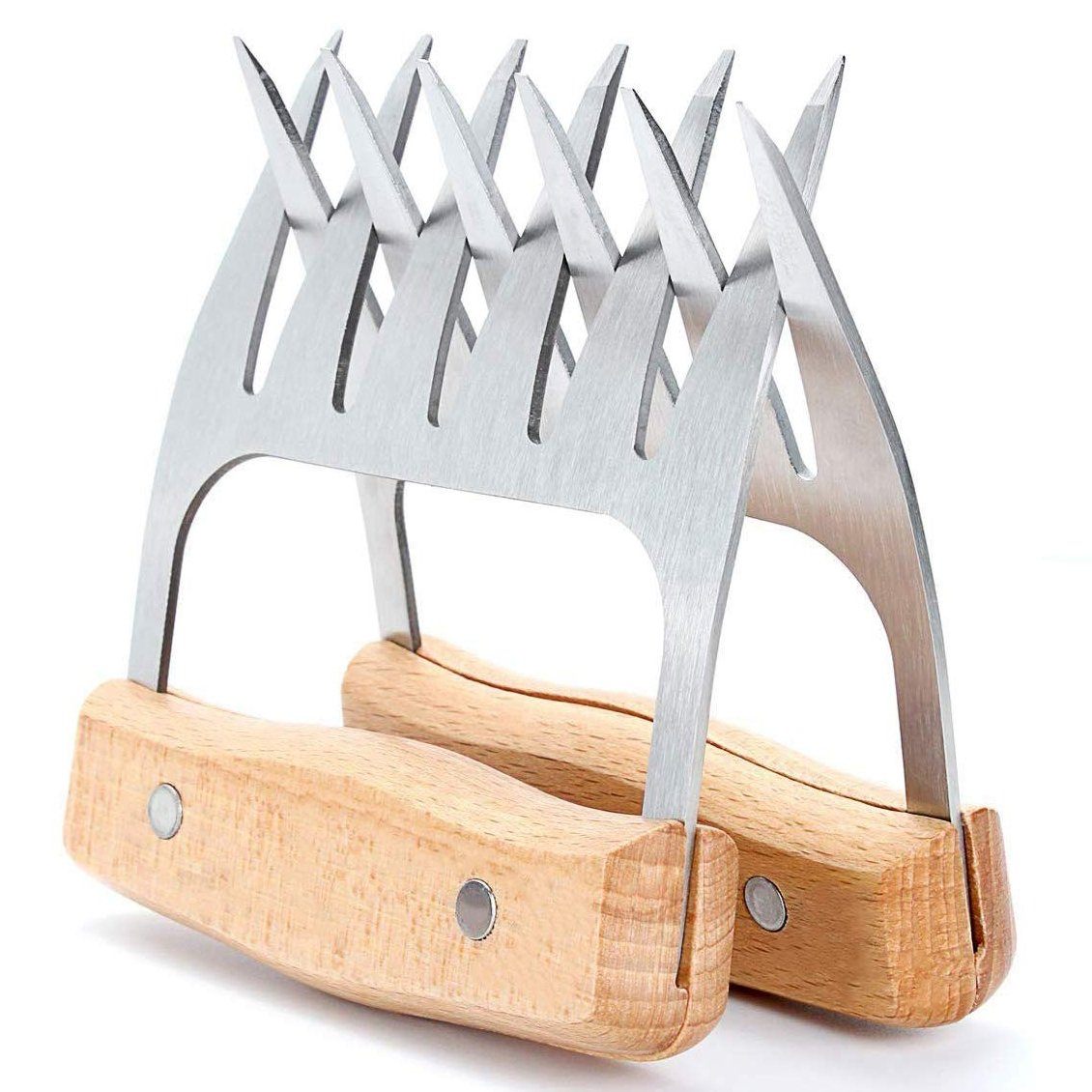 Stainless Steel Meat-Shredding Claws with Wooden Handle / Brown