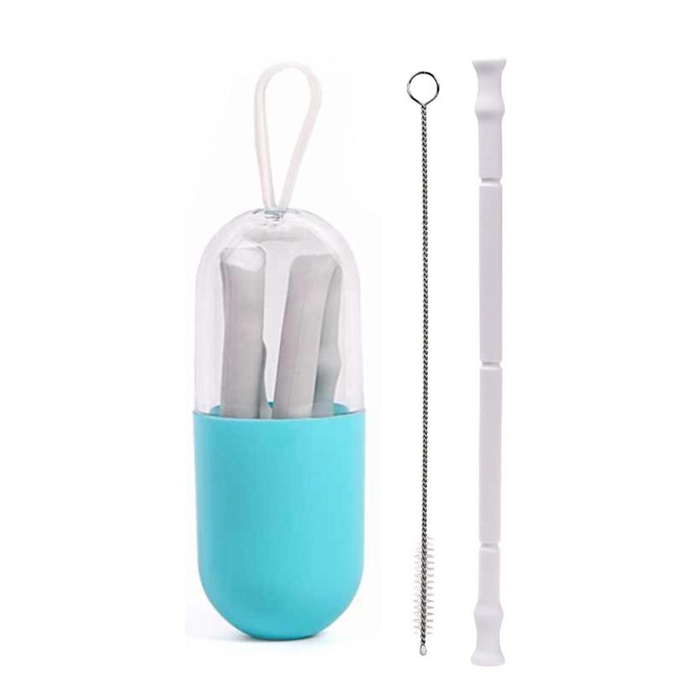 Foldable and Reusable Silicone Drinking Straw with Case / Gray