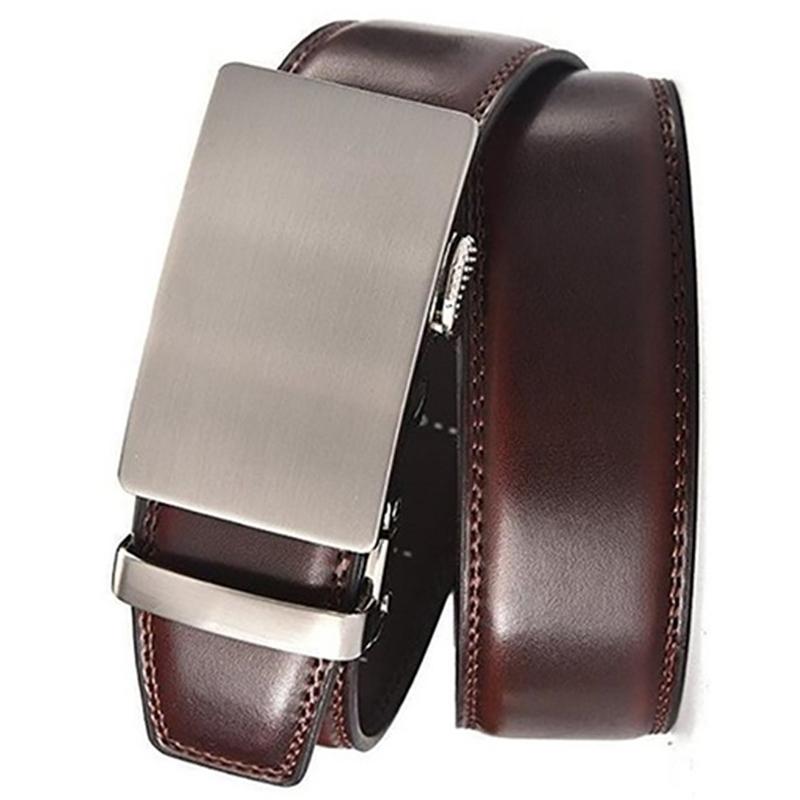 Barbados Men&#39;s Solid Buckle Leather Belt with Automatic Ratchet / 30 36