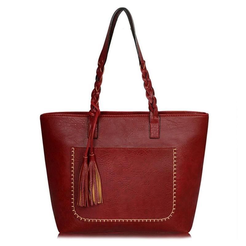 Tote Vintage Faux Women Leather Handbag / Red