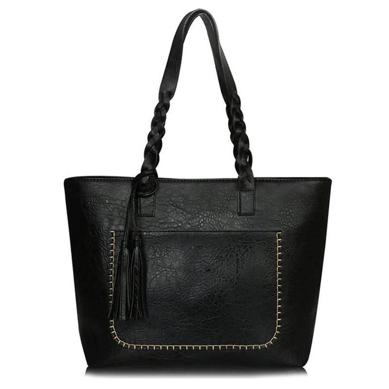 Tote Vintage Faux Women Leather Handbag / Black