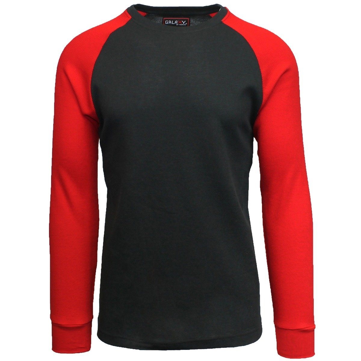 Galaxy by Harvic Men&#39;s Raglan Thermal Shirt - Assorted Sizes / Black/Red / 5XL