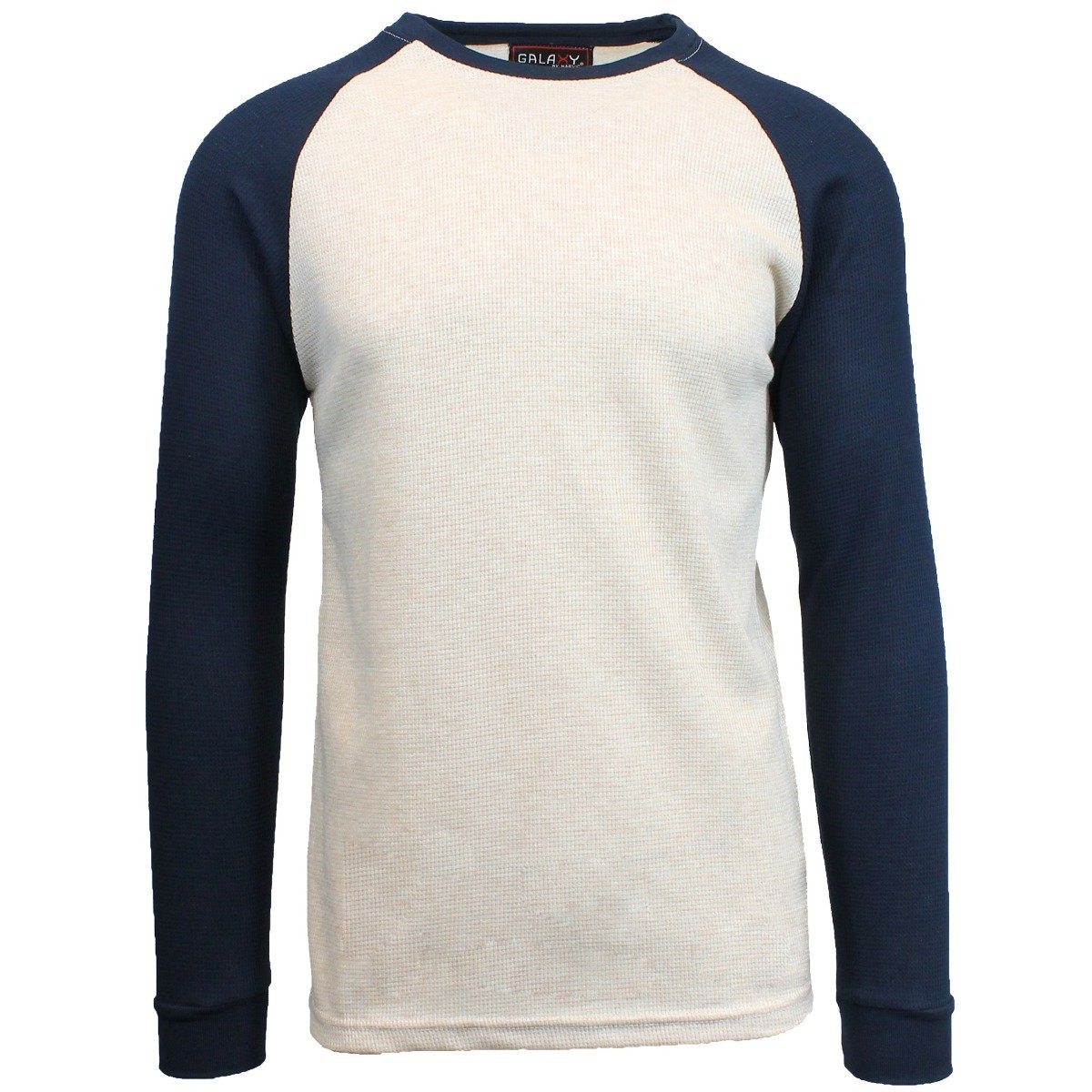 Galaxy by Harvic Men&#39;s Raglan Thermal Shirt - Assorted Sizes / Oatmeal/Navy Blue / Large