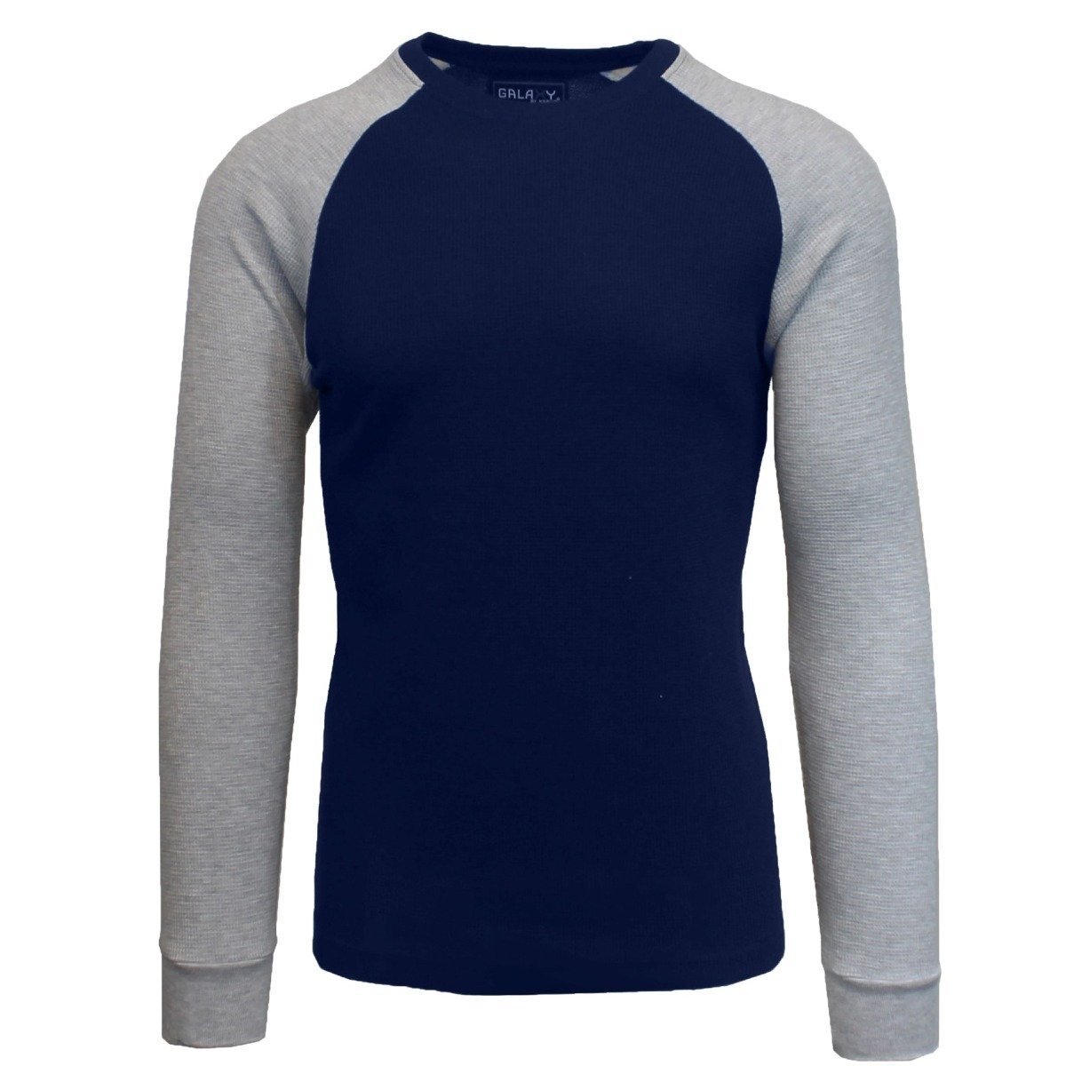 Galaxy by Harvic Men&#39;s Raglan Thermal Shirt - Assorted Sizes / Navy Blue/Heather Gray / Large