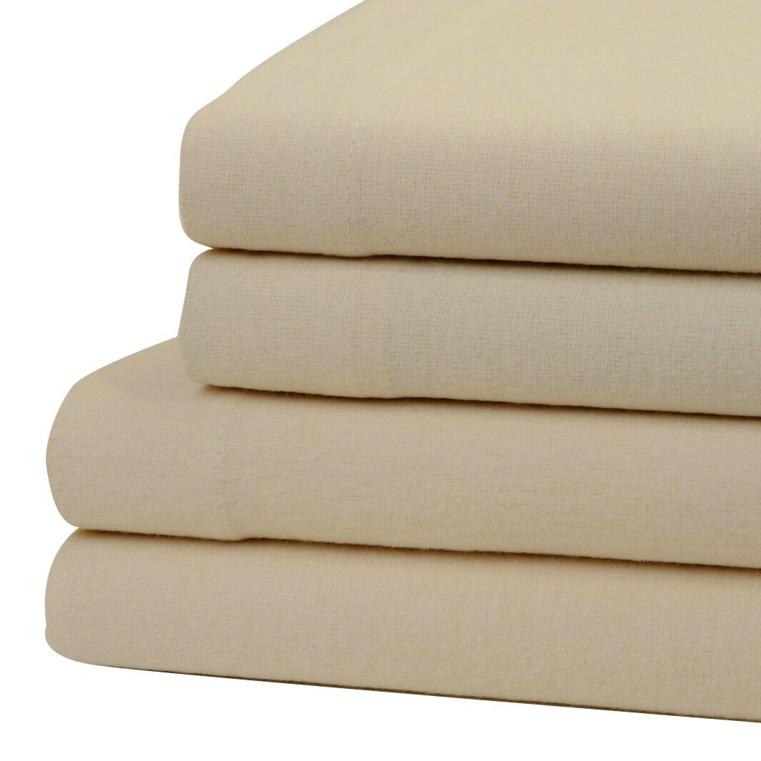 Bibb Home 100% Cotton Solid Flannel Deep Pocket Sheet Set / Beige / Twin XL