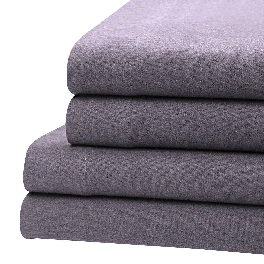 Bibb Home 100% Cotton Solid Flannel Deep Pocket Sheet Set / Gray / Queen