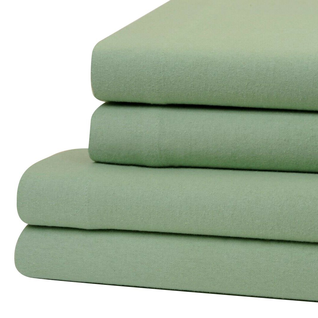 Bibb Home 100% Cotton Solid Flannel Deep Pocket Sheet Set / Sage / Queen