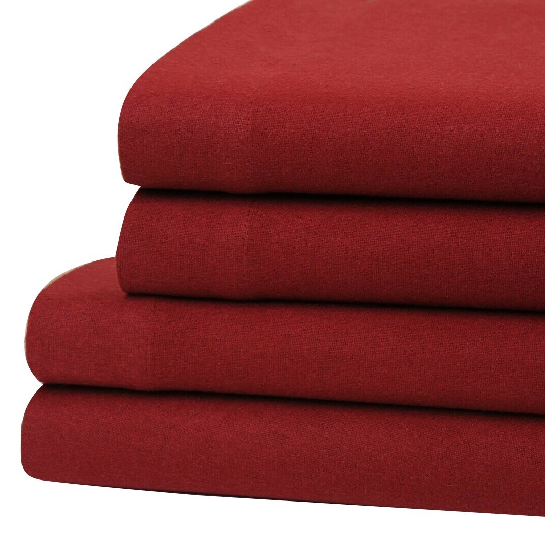 Bibb Home 100% Cotton Solid Flannel Deep Pocket Sheet Set / Wine / Queen