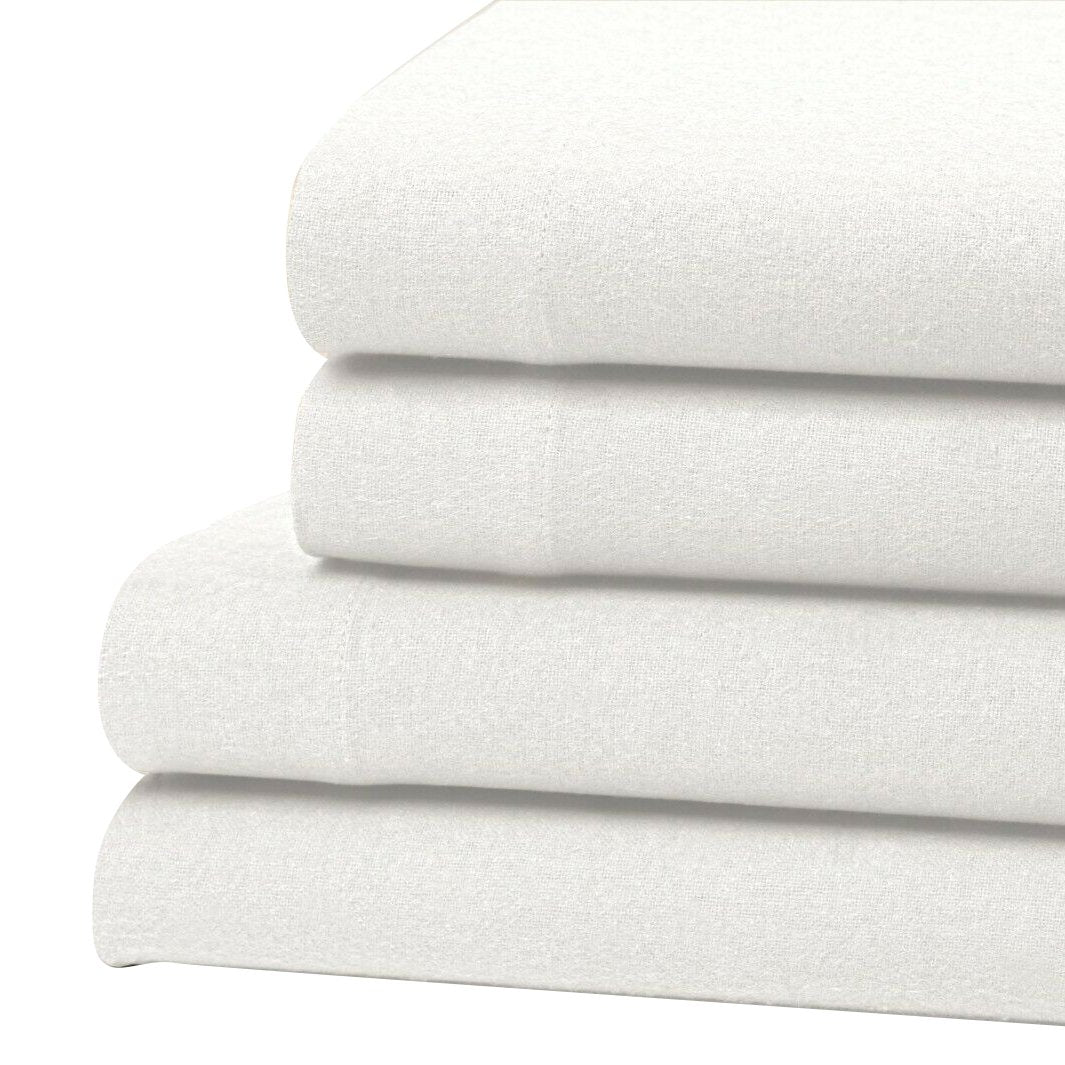 Bibb Home 100% Cotton Solid Flannel Deep Pocket Sheet Set / White / Queen