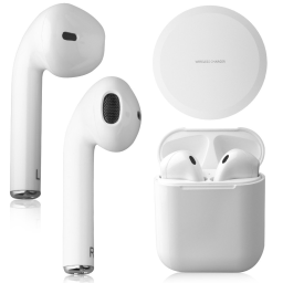 Airbuds Wireless Bluetooth Earphones with Charging Case and Bonus Qi Charging Mat / White