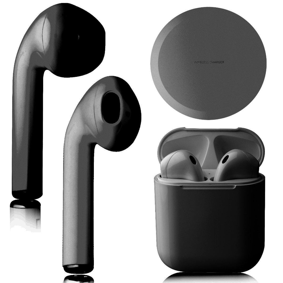 Airbuds Wireless Bluetooth Earphones with Charging Case and Bonus Qi Charging Mat / Black